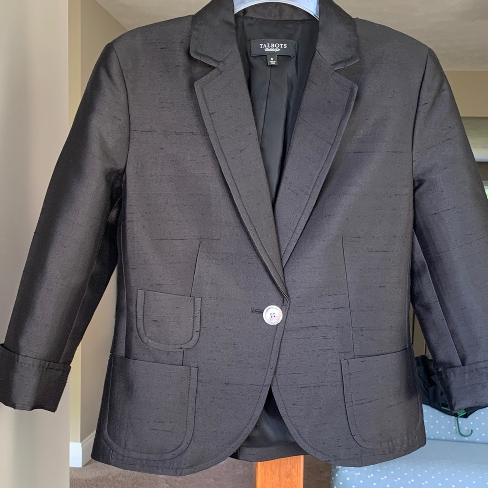 Talbots Black Silk Wool Blend 3/4 Sleeve Jacket Size 6